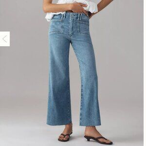 NEW PAIGE Anessa Wide Leg Jean high rise raw hem PETITE 26 Anthropologie